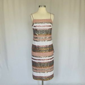 Vince Camuto Women's Cocktail Dress Size 4 Pink Sequin Striped Sheath Orig $198